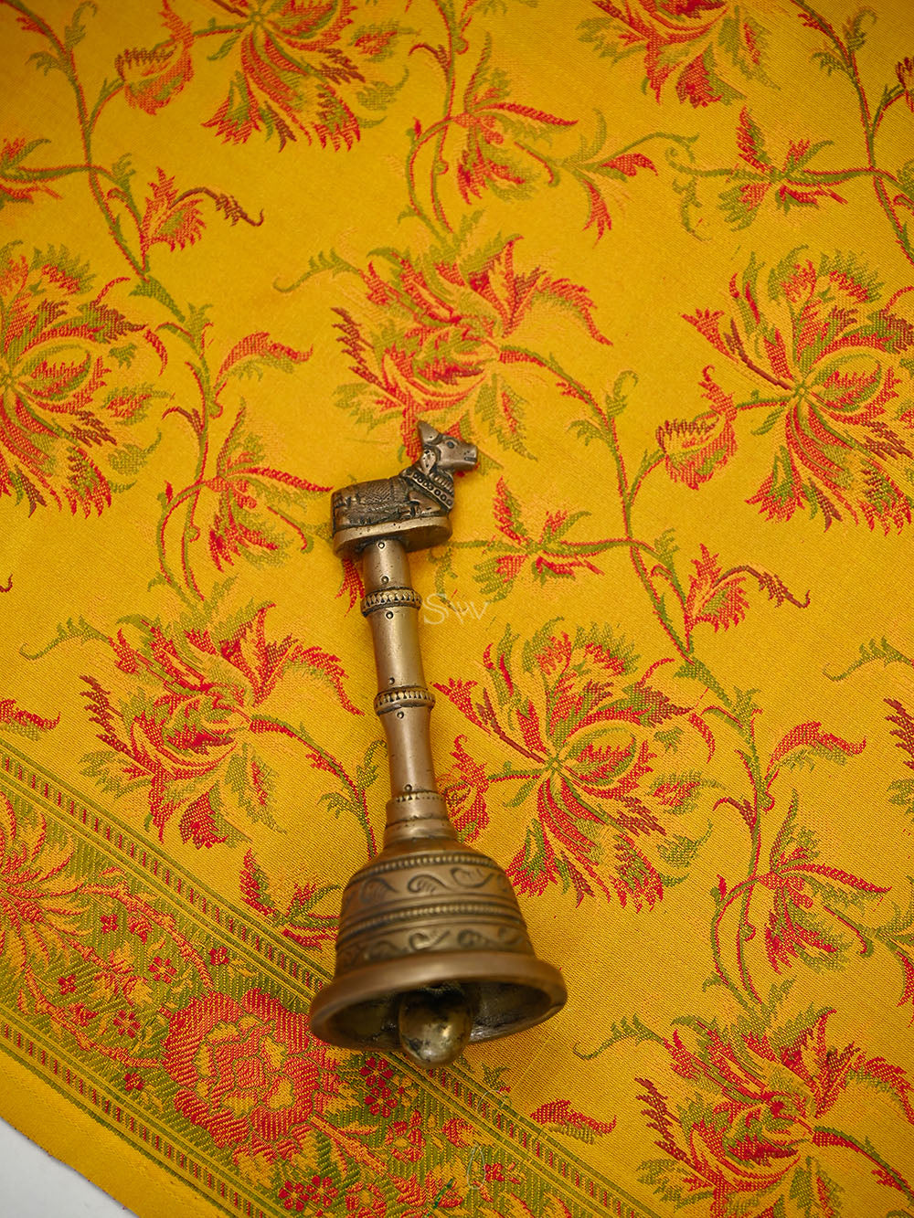 Mustard Floral Tanchoi Silk Handloom Banarasi Saree - Sacred Weaves