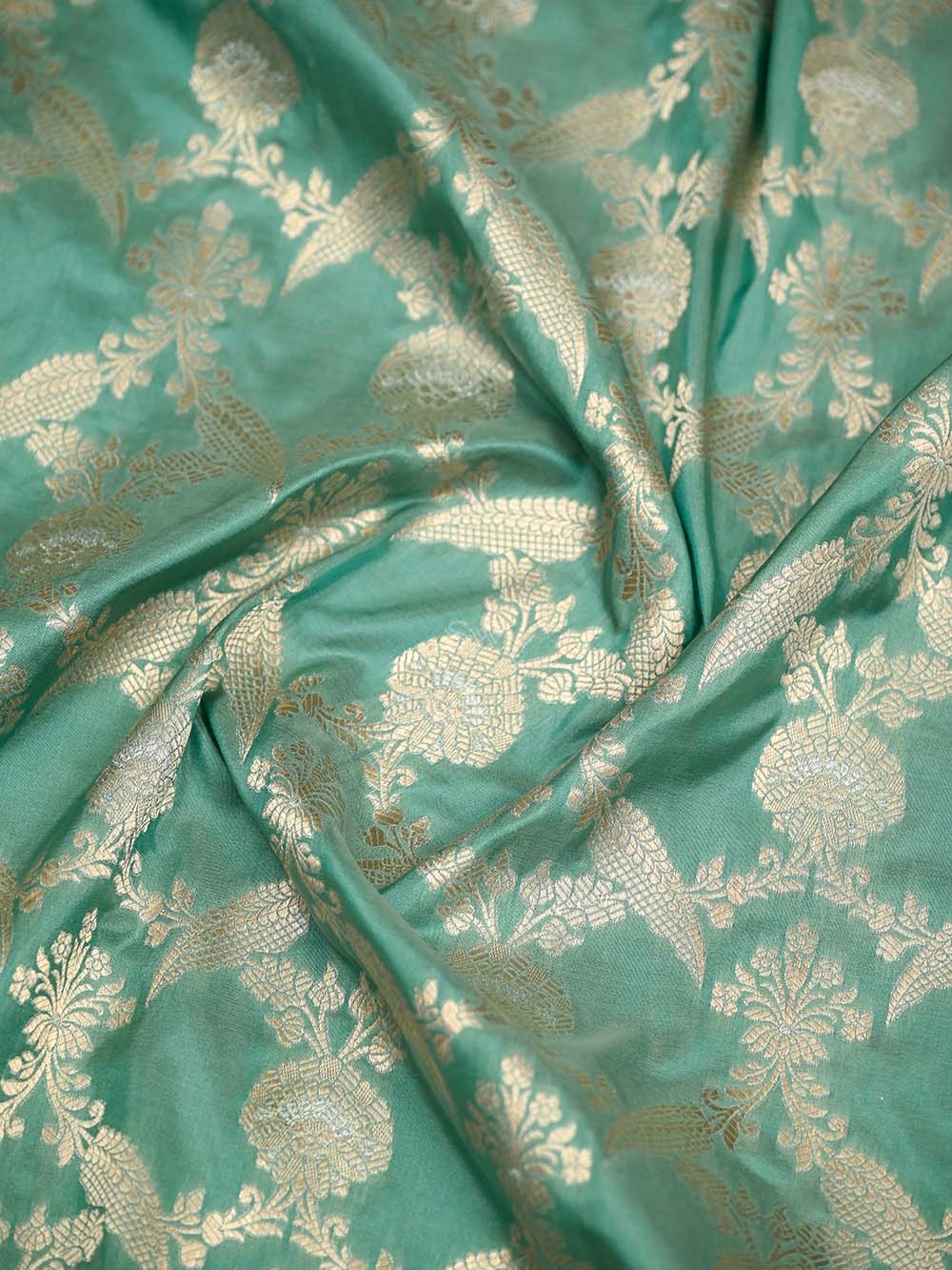 Aqua Green Jaal Uppada Katan Silk Handloom Banarasi Saree - Sacred Weaves