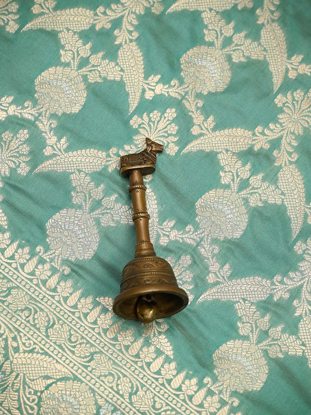 Aqua Green Jaal Uppada Katan Silk Handloom Banarasi Saree - Sacred Weaves