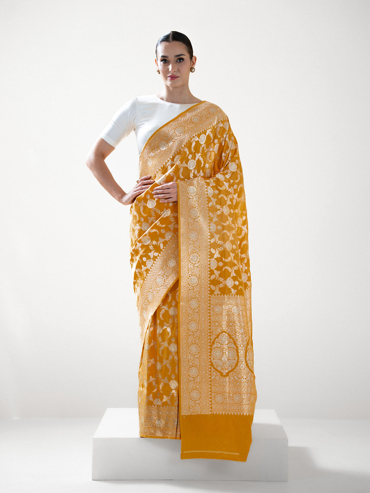 Yellow Uppada Katan Silk Handloom Banarasi Saree - Sacred Weaves