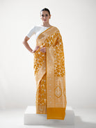 Yellow Uppada Katan Silk Handloom Banarasi Saree - Sacred Weaves