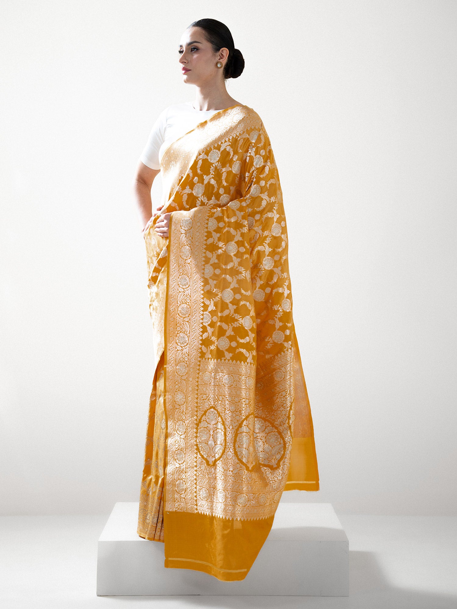Yellow Uppada Katan Silk Handloom Banarasi Saree - Sacred Weaves