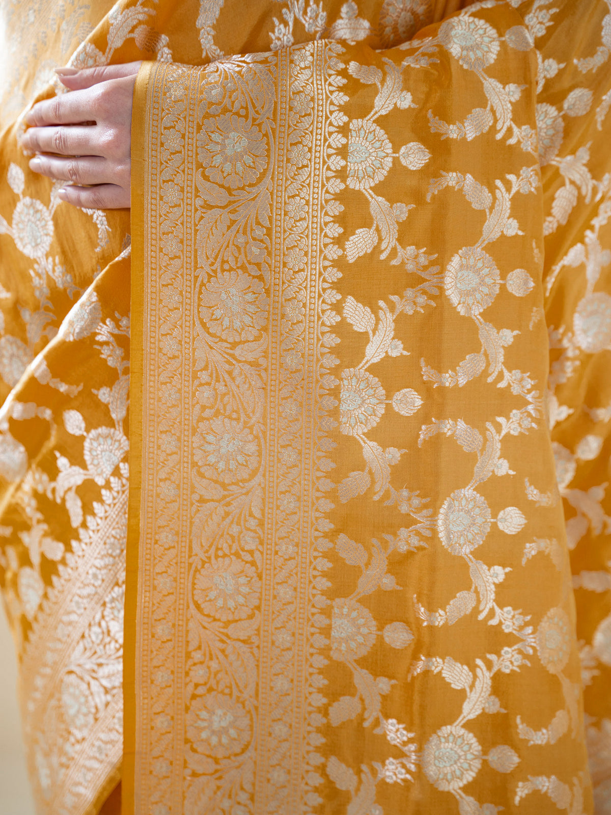 Yellow Uppada Katan Silk Handloom Banarasi Saree - Sacred Weaves