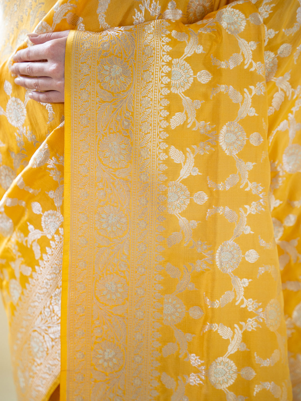 Yellow Uppada Katan Silk Handloom Banarasi Saree - Sacred Weaves