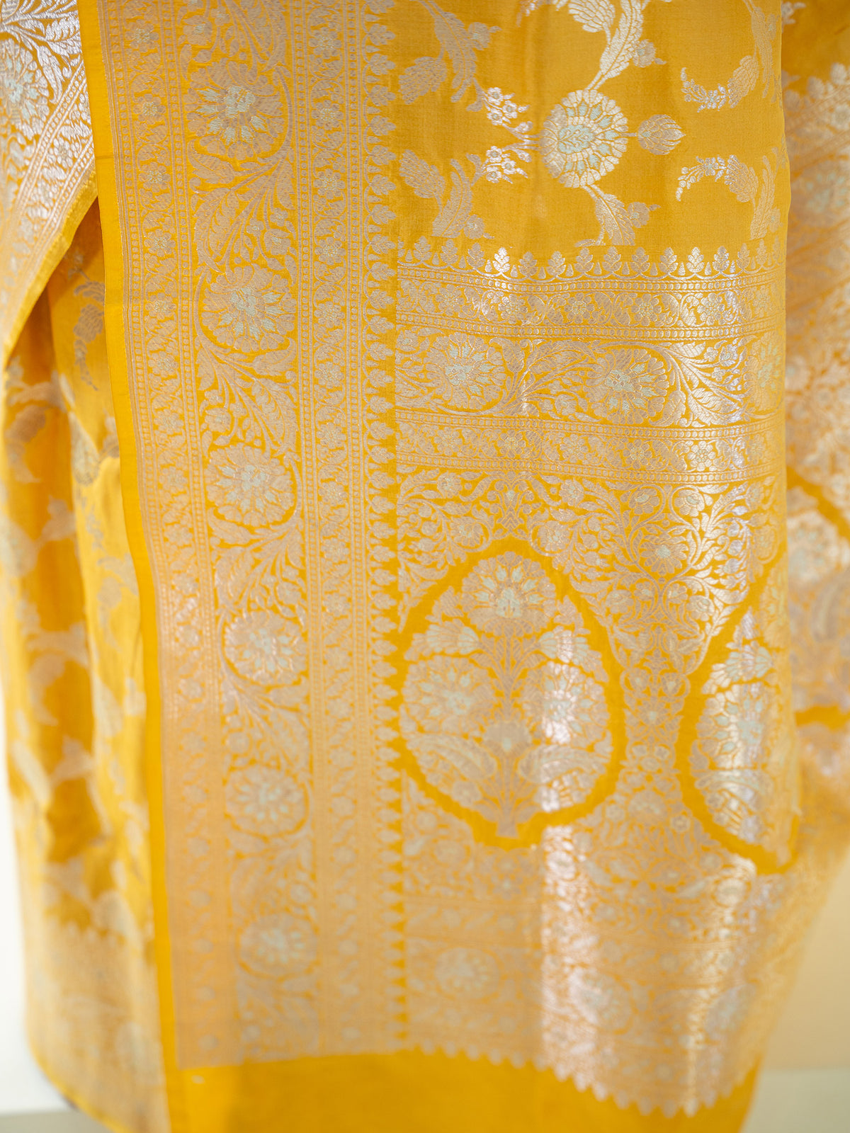 Yellow Uppada Katan Silk Handloom Banarasi Saree - Sacred Weaves