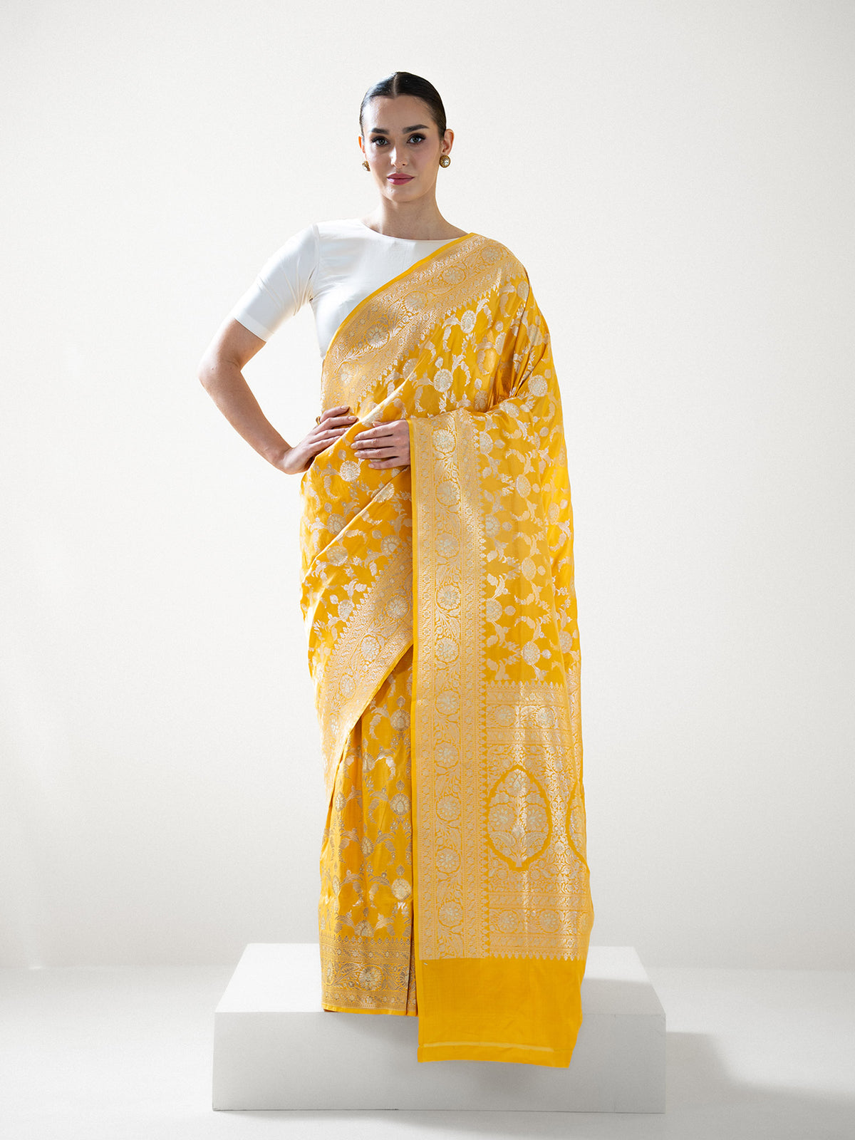 Yellow Uppada Katan Silk Handloom Banarasi Saree - Sacred Weaves