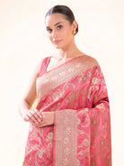 Pink Zari Jaal Uppada Katan Silk Handloom Banarasi Saree - Sacred Weaves