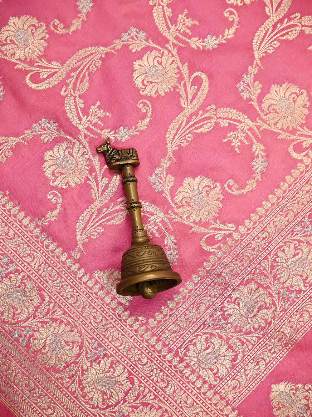 Pink Zari Jaal Uppada Katan Silk Handloom Banarasi Saree - Sacred Weaves