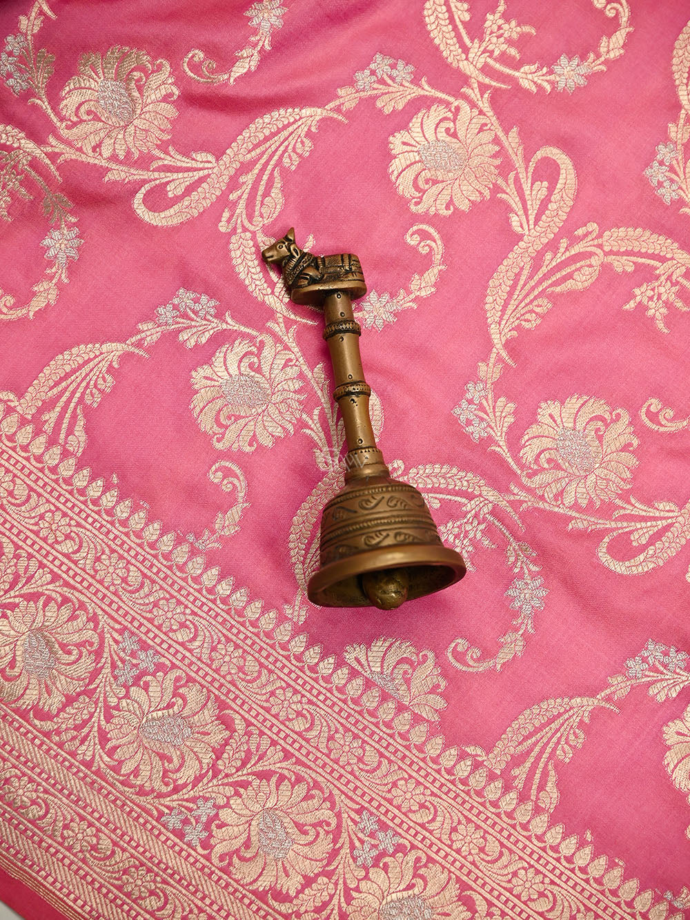 Pink Zari Jaal Uppada Katan Silk Handloom Banarasi Saree - Sacred Weaves