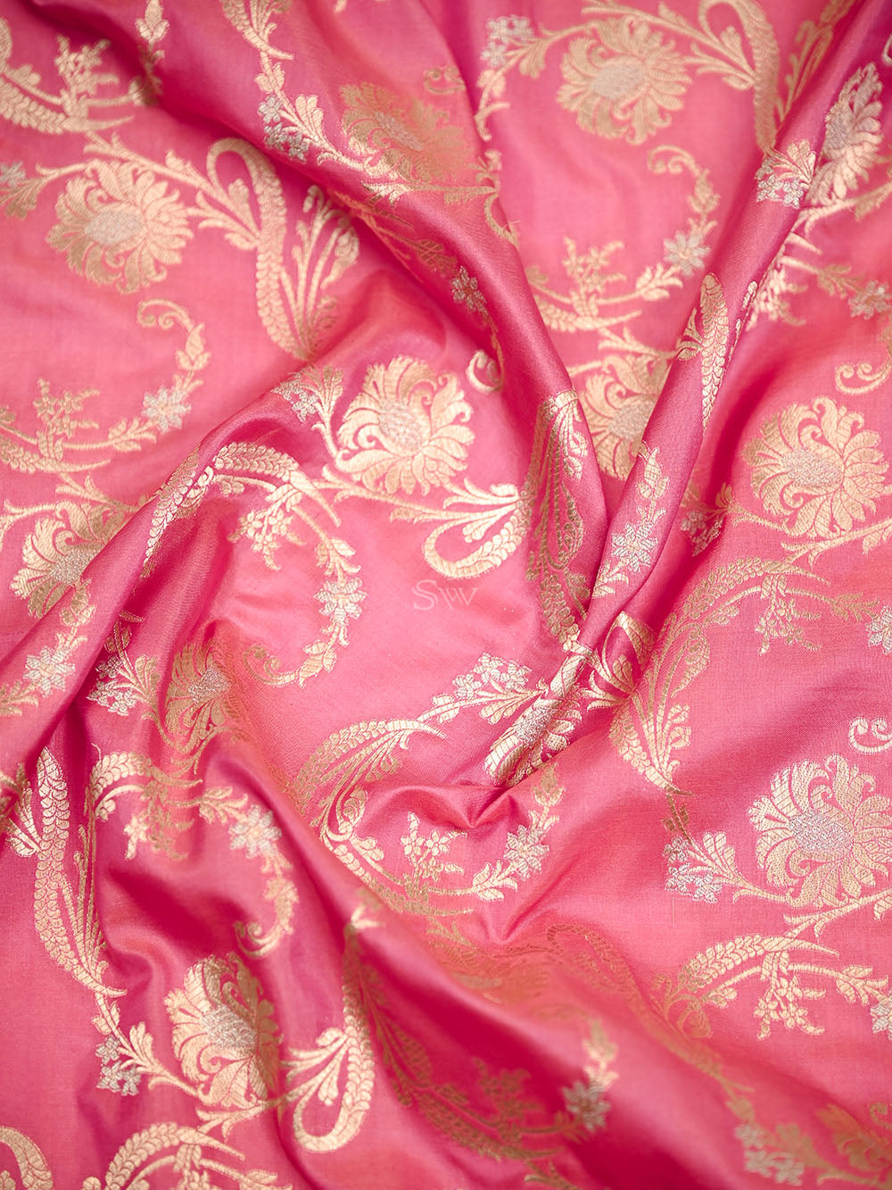 Pink Zari Jaal Uppada Katan Silk Handloom Banarasi Saree - Sacred Weaves