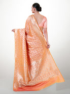 Orange Pink Uppada Katan Silk Handloom Banarasi Saree - Sacred Weaves