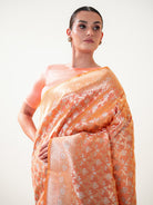 Orange Pink Uppada Katan Silk Handloom Banarasi Saree - Sacred Weaves