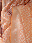Orange Pink Uppada Katan Silk Handloom Banarasi Saree - Sacred Weaves