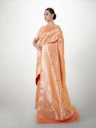 Orange Pink Uppada Katan Silk Handloom Banarasi Saree - Sacred Weaves
