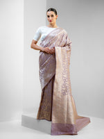 Pastel Purple Jaal Uppada Katan Silk Handloom Banarasi Saree - Sacred Weaves