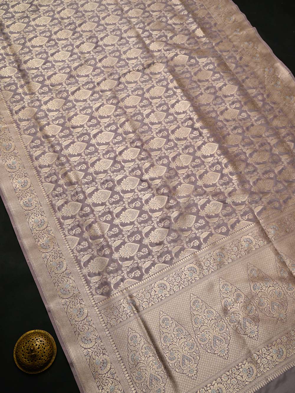 Pastel Purple Jaal Uppada Katan Silk Handloom Banarasi Saree - Sacred Weaves