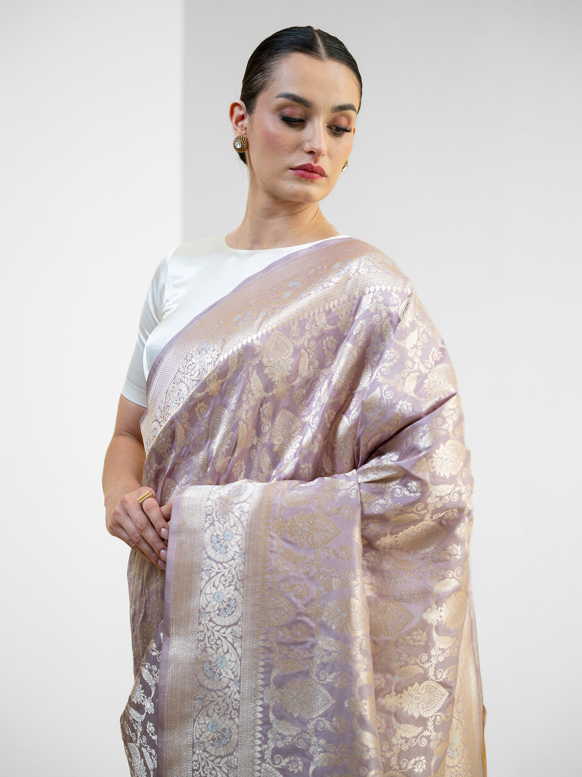 Pastel Purple Jaal Uppada Katan Silk Handloom Banarasi Saree - Sacred Weaves