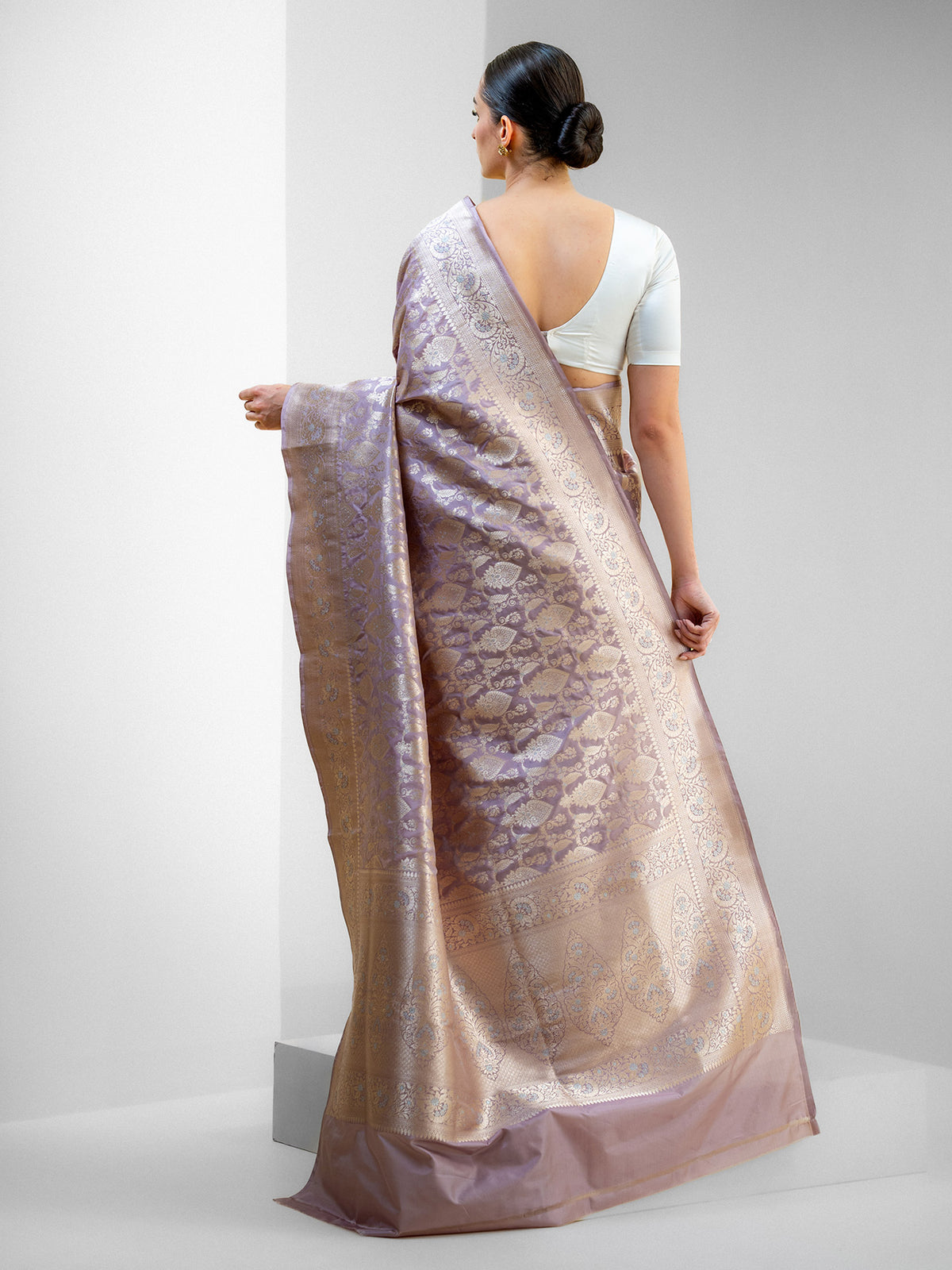 Pastel Purple Jaal Uppada Katan Silk Handloom Banarasi Saree - Sacred Weaves