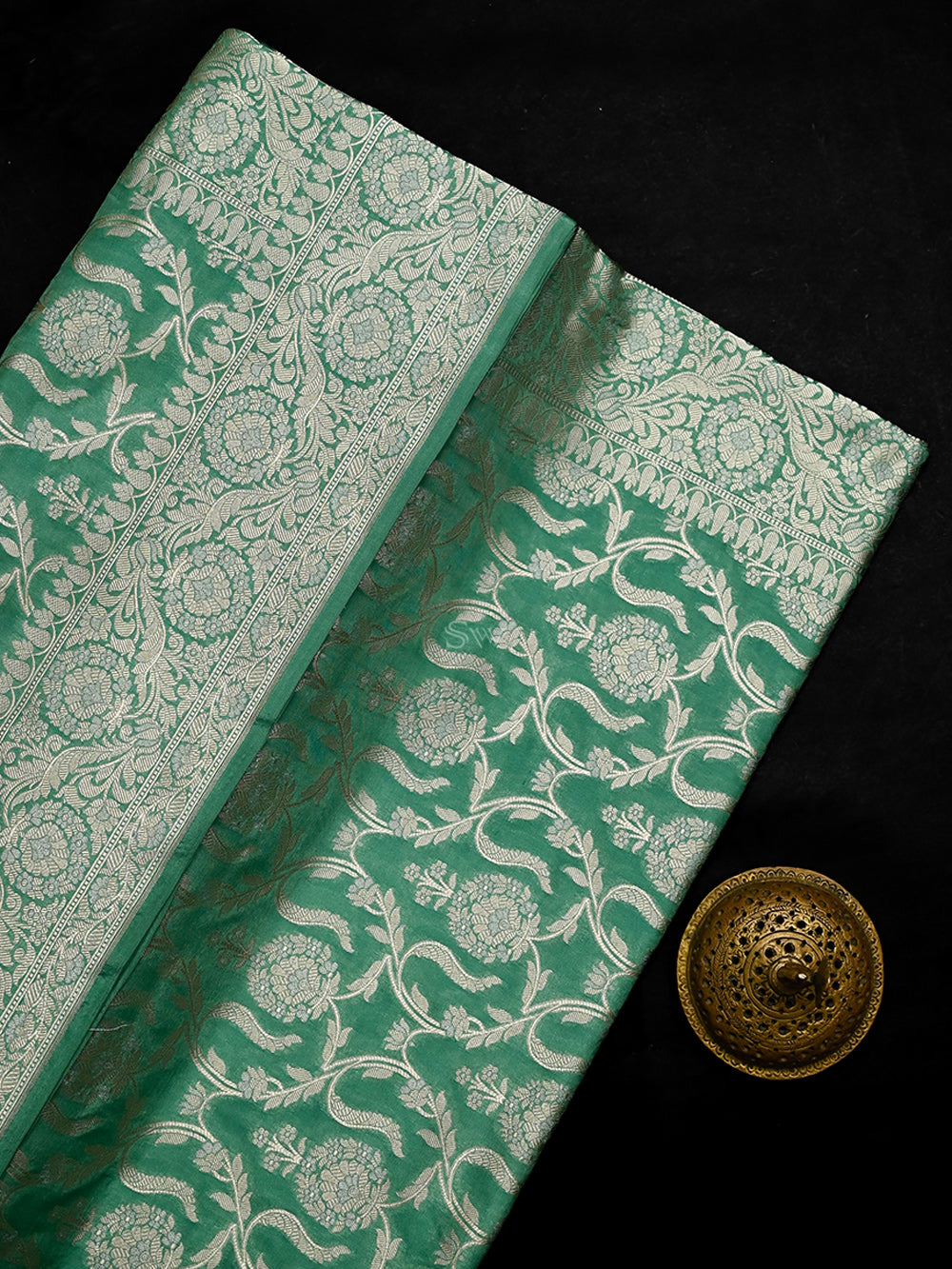 Sea Green Uppada Katan Silk Handloom Banarasi Saree - Sacred Weaves