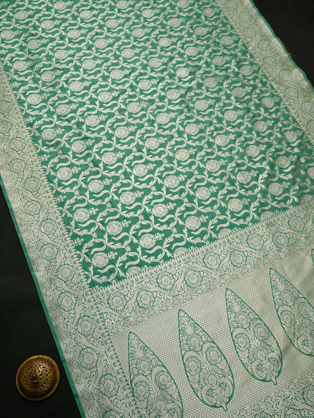Sea Green Uppada Katan Silk Handloom Banarasi Saree - Sacred Weaves
