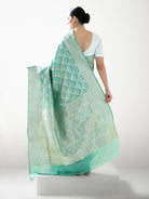 Aqua Green Jaal Uppada Katan Silk Handloom Banarasi Saree - Sacred Weaves