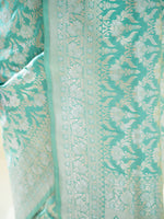 Aqua Green Jaal Uppada Katan Silk Handloom Banarasi Saree - Sacred Weaves