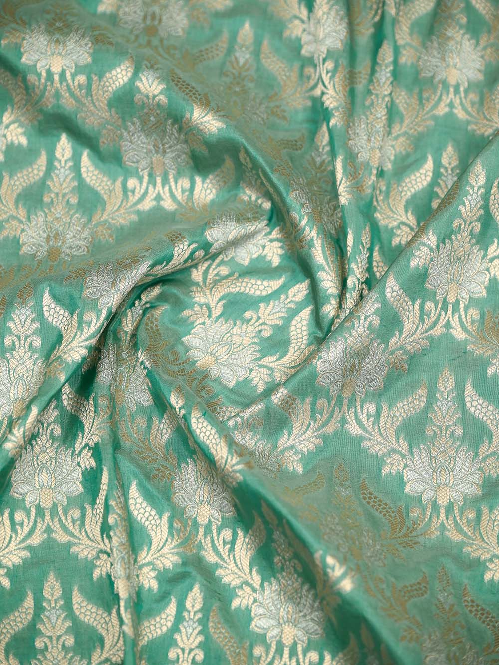 Aqua Green Jaal Uppada Katan Silk Handloom Banarasi Saree - Sacred Weaves