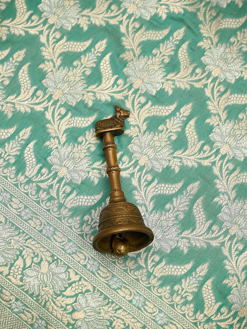 Aqua Green Jaal Uppada Katan Silk Handloom Banarasi Saree - Sacred Weaves