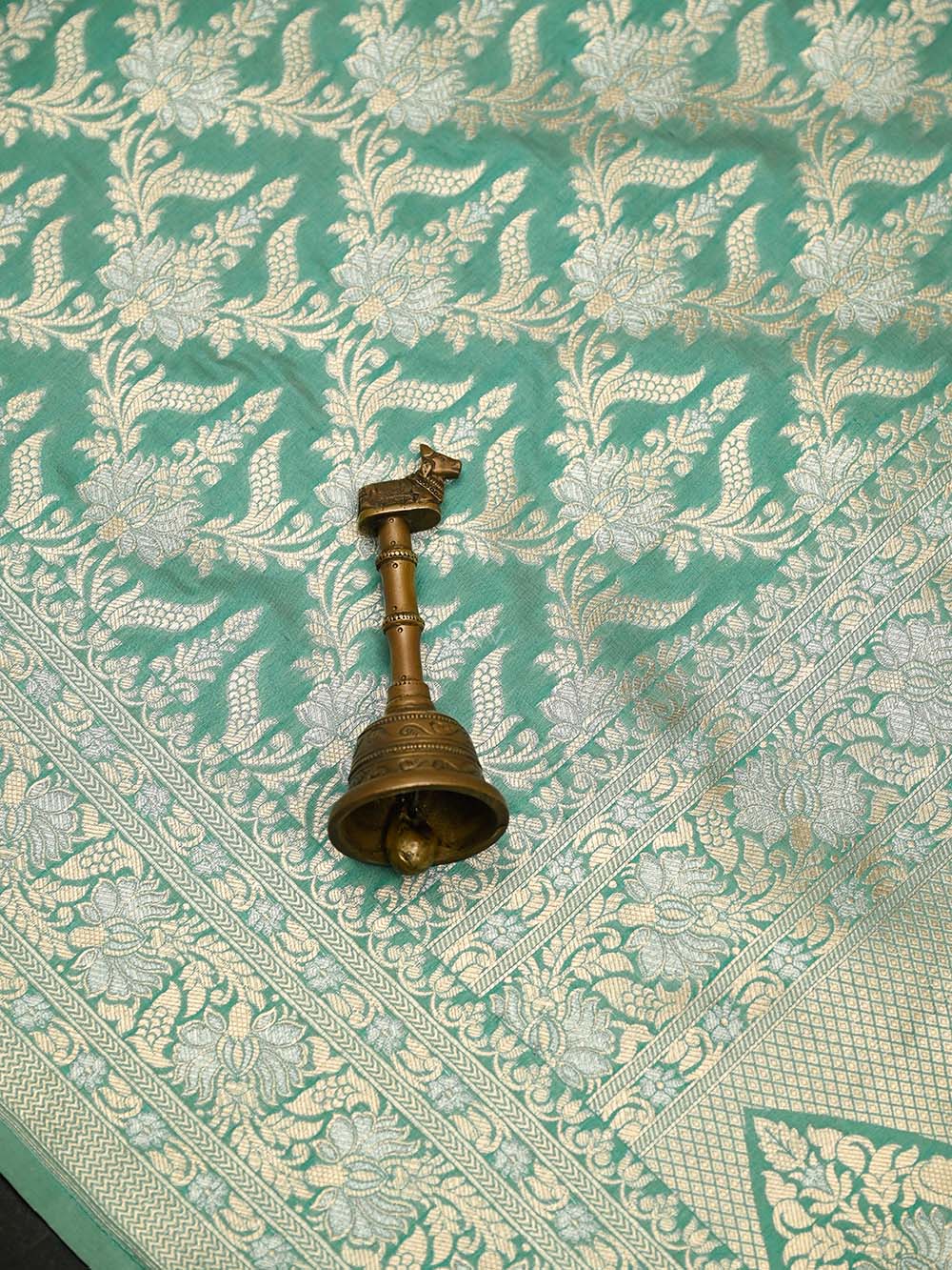 Aqua Green Jaal Uppada Katan Silk Handloom Banarasi Saree - Sacred Weaves