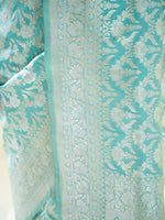 Aqua Green Jaal Uppada Katan Silk Handloom Banarasi Saree - Sacred Weaves