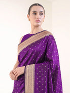 Purple Booti Katan Silk Uppada Handloom Banarasi Saree - Sacred Weaves