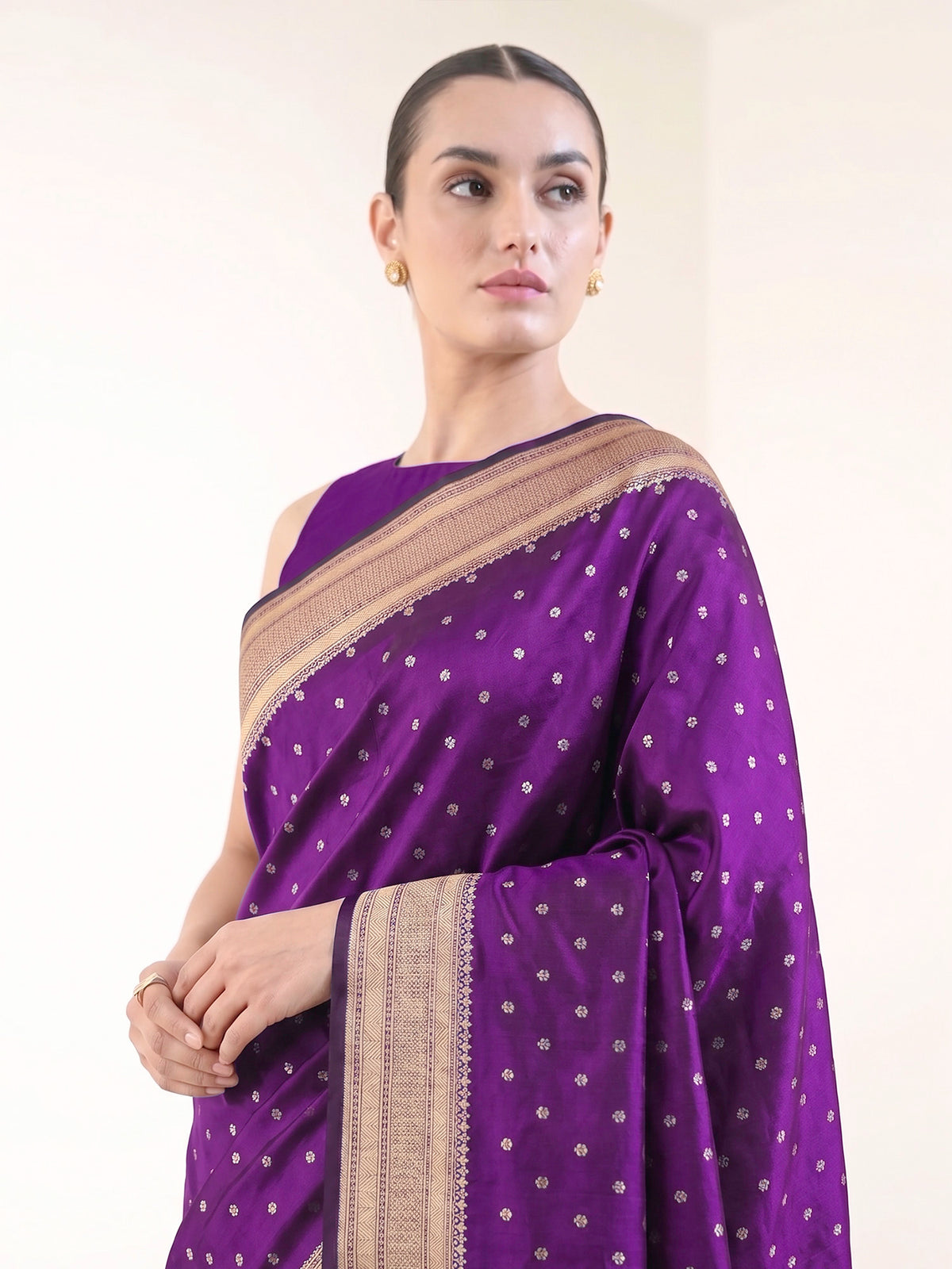 Purple Booti Katan Silk Uppada Handloom Banarasi Saree - Sacred Weaves