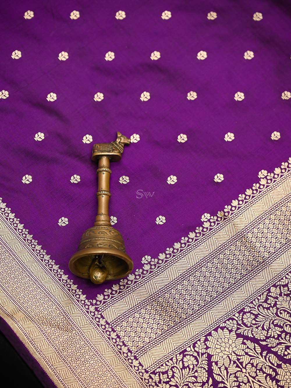 Purple Booti Katan Silk Uppada Handloom Banarasi Saree - Sacred Weaves