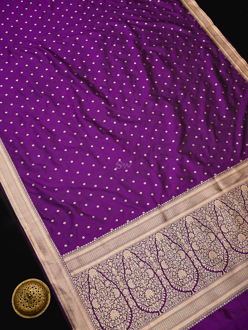 Purple Booti Katan Silk Uppada Handloom Banarasi Saree - Sacred Weaves