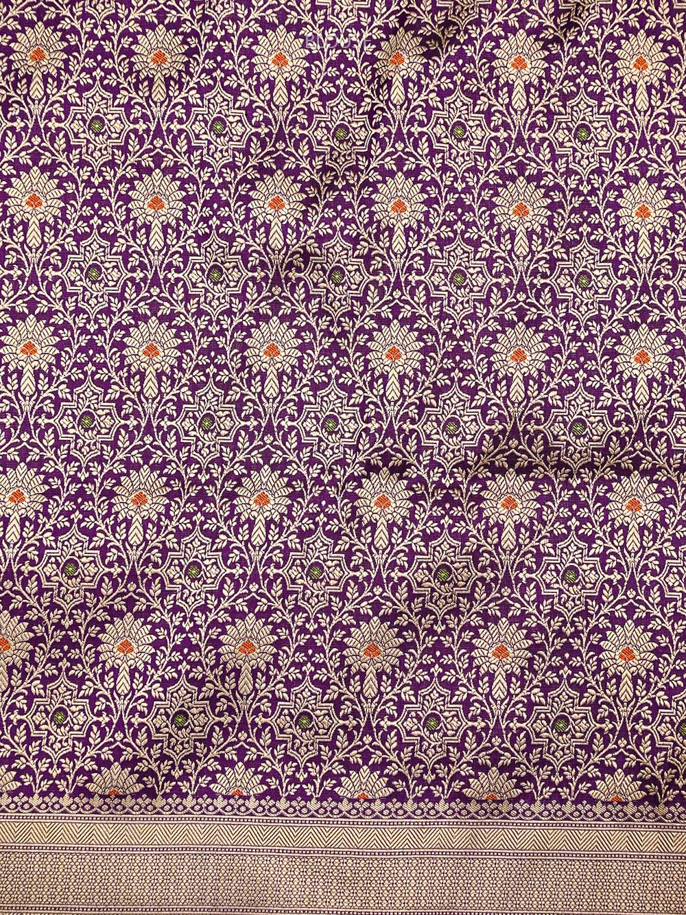 Purple Booti Katan Silk Uppada Handloom Banarasi Saree - Sacred Weaves