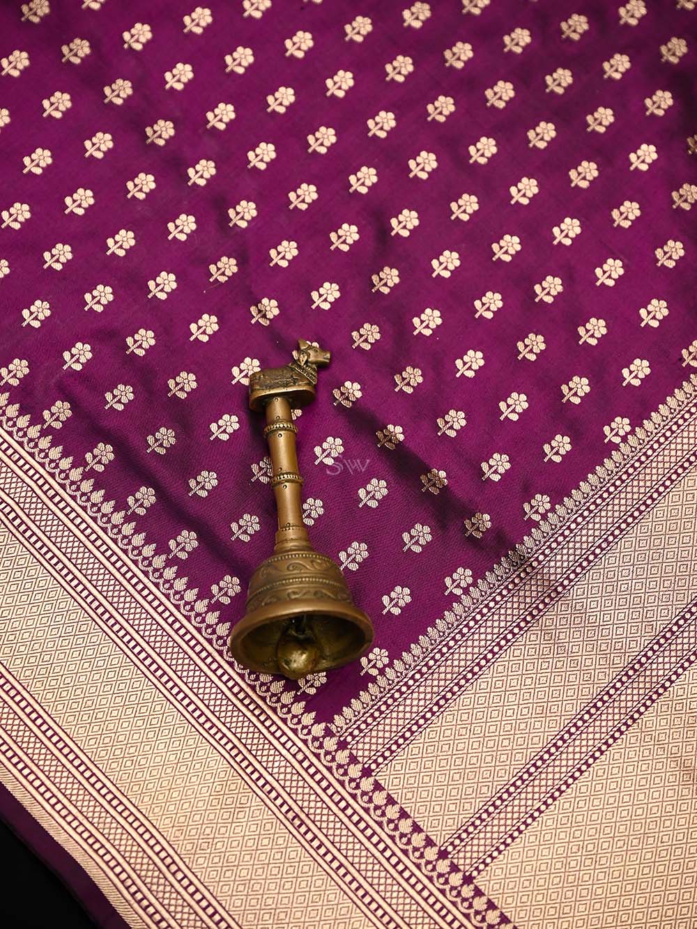 Wine Booti Katan Silk Uppada Handloom Banarasi Saree - Sacred Weaves