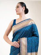 Midnight Blue Booti Katan Silk Uppada Handloom Banarasi Saree - Sacred Weaves