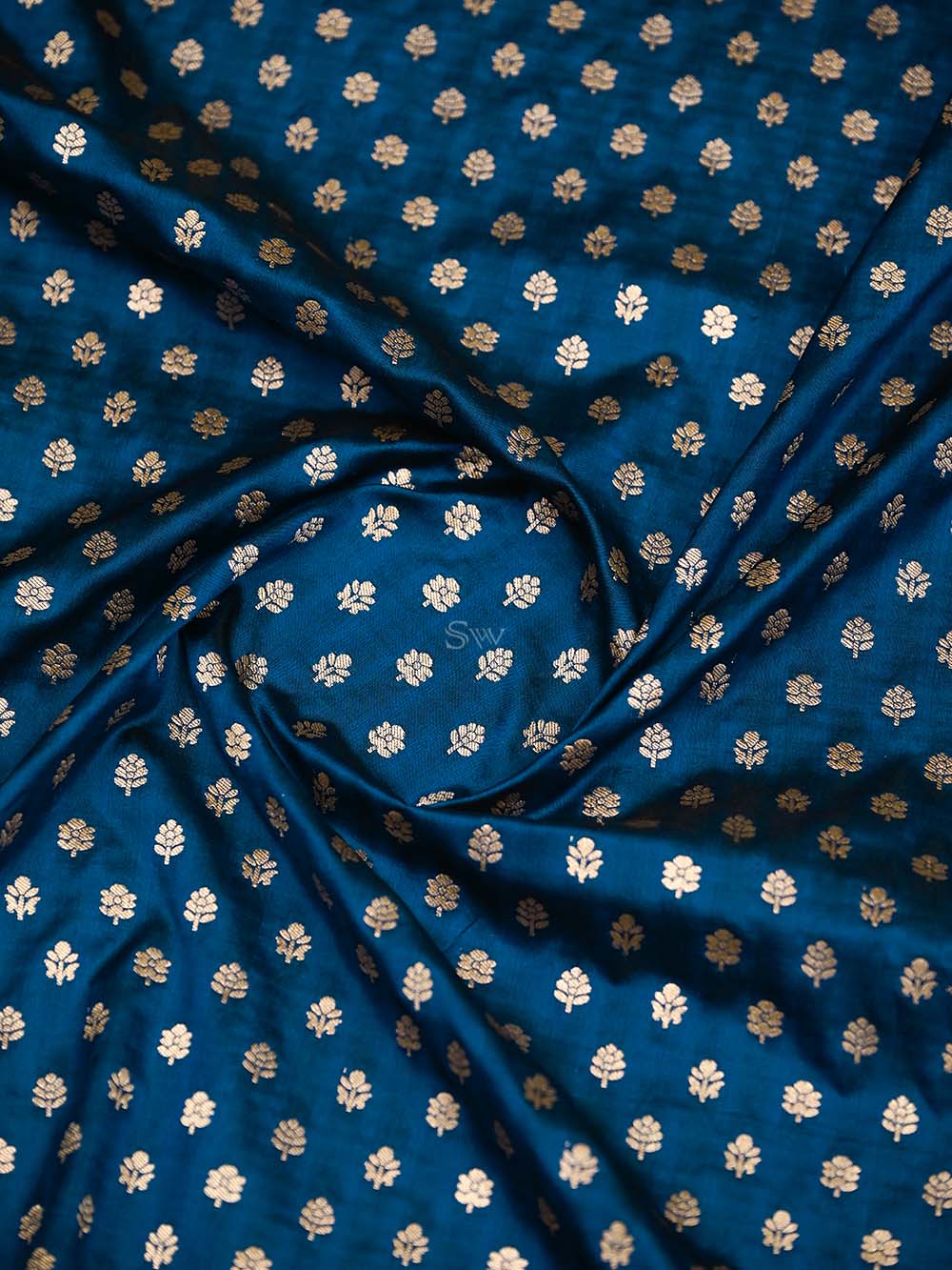 Midnight Blue Booti Katan Silk Uppada Handloom Banarasi Saree - Sacred Weaves