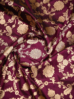 Wine Jaal Uppada Katan Silk Handloom Banarasi Saree - Sacred Weaves