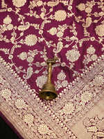 Wine Jaal Uppada Katan Silk Handloom Banarasi Saree - Sacred Weaves