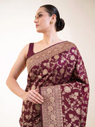 Wine Jaal Uppada Katan Silk Handloom Banarasi Saree - Sacred Weaves