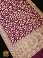 Wine Jaal Uppada Katan Silk Handloom Banarasi Saree - Sacred Weaves