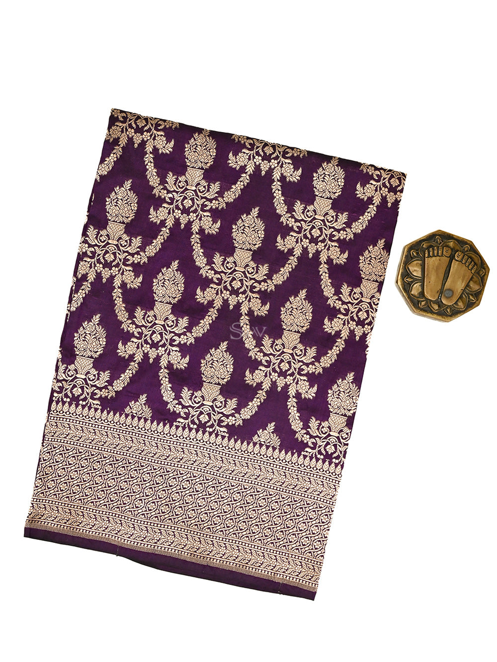 Purple Jaal Katan Silk Handloom Banarasi Fabric - Sacred Weaves