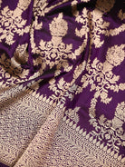 Purple Jaal Katan Silk Handloom Banarasi Fabric - Sacred Weaves