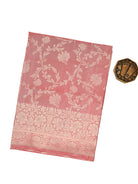 Pastel Pink Jaal Tissue Silk Handloom Banarasi Fabric - Sacred Weaves