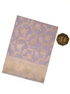 Pastel Purple Jaal Katan Silk Handloom Banarasi Fabric - Sacred Weaves