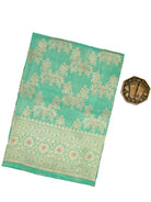 Sea Green Meenakari Jaal Katan Silk Handloom Banarasi Fabric - Sacred Weaves