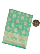 Sea Green Boota Katan Silk Handloom Banarasi Fabric - Sacred Weaves