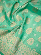 Sea Green Boota Katan Silk Handloom Banarasi Fabric - Sacred Weaves