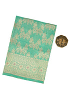 Sea Green Meenakari Jaal Katan Silk Handloom Banarasi Fabric - Sacred Weaves